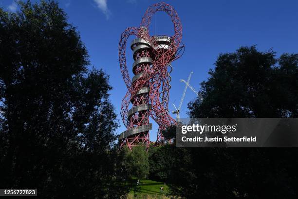 General view of the ArcelorMittal Orbit is seen in Queen Elizabeth Olympic Park prior to the Premier League match between West Ham United and Watford...