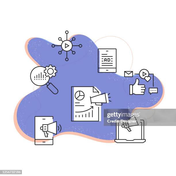 digital marketing related modern line style vector illustration - positioning strategy stock illustrations