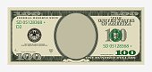 One hundred dollars bill template. American banknote with empty portrait center.