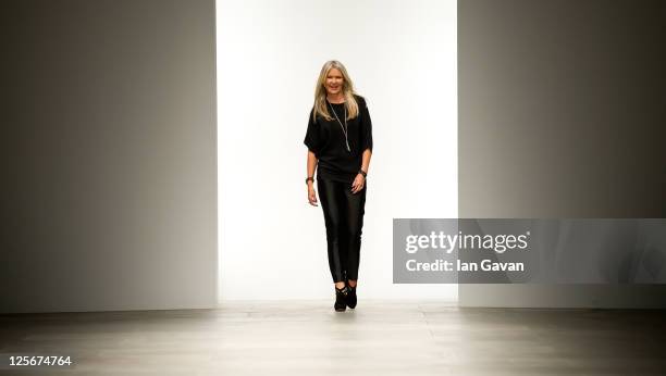 Designer Amanda Wakeley appears on the runway during her Amanda Wakeley fashion show at London Fashion Week Spring/Summer 2012 at Somerset House on...