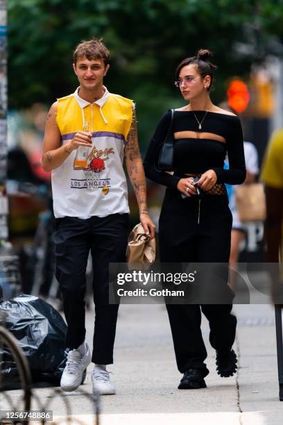 Anwar Hadid and Dua Lipa are seen in SoHo on July 17, 2020 in New York City.