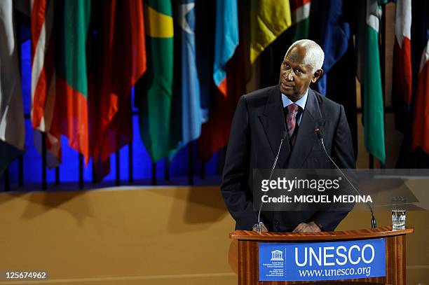 Francophonie Secretary General Abdou Diouf takes speaks during a ceremony to honor the Argentina's non-governmental organization with the UNESCO's...