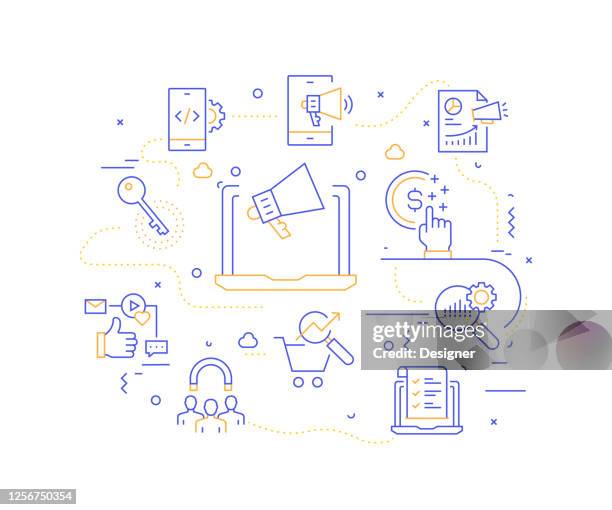 digital marketing related modern line style vector illustration - positioning strategy stock illustrations