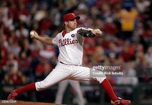 Roy Oswalt of the Philadelphia Phillies delivers a pitch during the first inning against the St. Louis Cardinals in a game on September 17, 2011 at...
