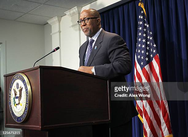 Trade Representative Ron Kirk speaks as he announces a trade enforcement action against China September 20, 2011 in Washington, DC. Kirk announced...