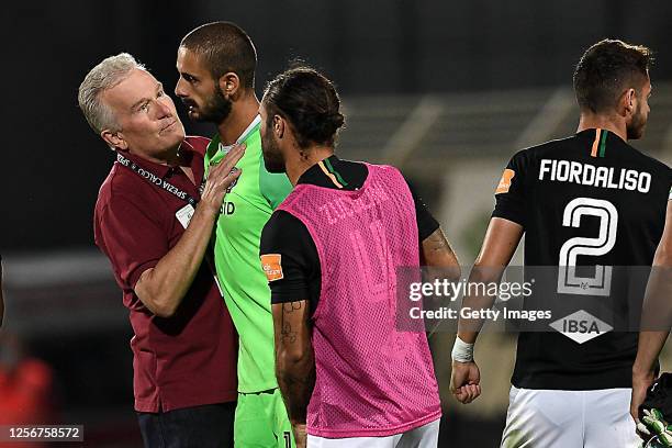 Venezia FC's new President, Duncan Niederauer, celebrates with players at the end of the Serie B match between ASC Spezia and Venezia FC at Stadio...