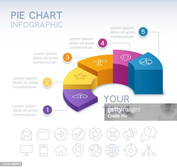 ilustrações de stock, clip art, desenhos animados e ícones de five section 3d infographic pie chart - número 5