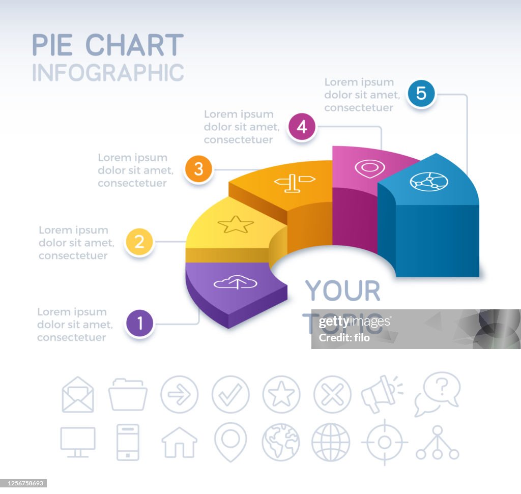 Five Section 3D Infographic Pie Chart