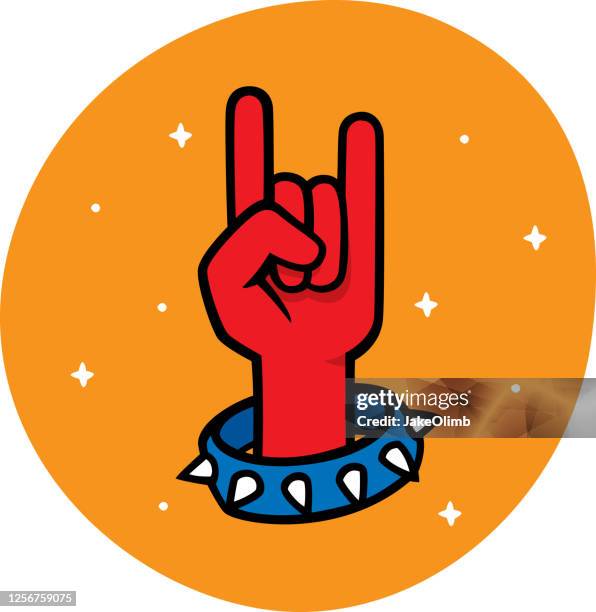 ilustraciones, imágenes clip art, dibujos animados e iconos de stock de rock n roll hand doodle 1 - gesto de mano