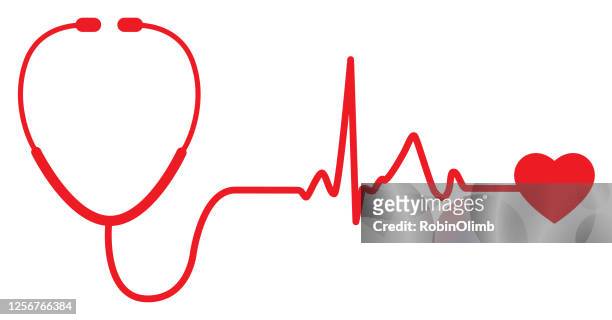 赤い聴診器の心臓の脈拍のアイコン - 聴診器点のイラスト素材／クリップアート素材／マンガ素材／アイコン素材