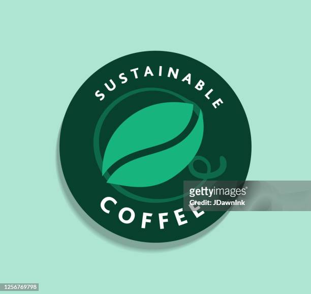 bildbanksillustrationer, clip art samt tecknat material och ikoner med hållbar rainforest rostad kaffe etikett design - label coffee