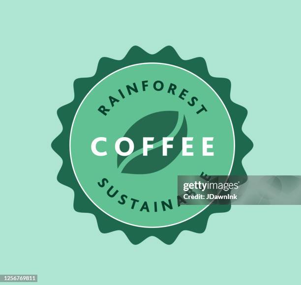 sustainable rainforest roasted coffee label design - coffee logo stock illustrations