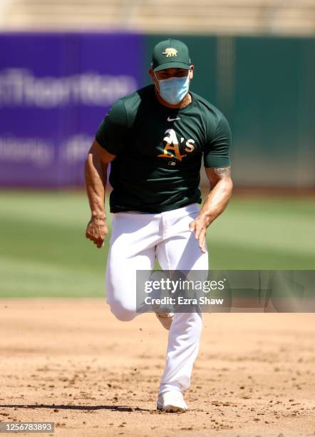 Franklin Barreto of the Oakland Athletics runs the bases during summer workouts at RingCentral Coliseum on July 17, 2020 in Oakland, California.