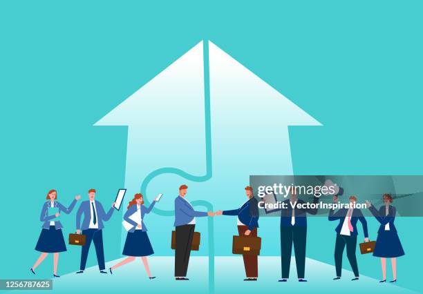 concept of business development and cooperation, partnership, business opportunity - merging stock illustrations