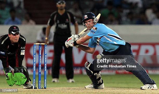 Auckland Acers batsman Lou Vincent trying to play a shot on the off-side during the Champions League Twenty20 qualifier match between Auckland and...