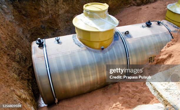 underground oil tank made of fiberglass. - underground oil tank photos et images de collection