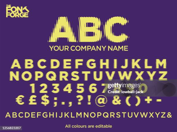 ilustrações de stock, clip art, desenhos animados e ícones de patterned glass distortion text style font for your company logo. vector stock illustration. colours easily editable. - distorcido