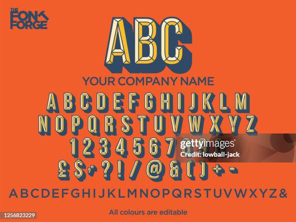 illustrazioni stock, clip art, cartoni animati e icone di tendenza di carattere in stile testo ombreggiato cesellato per il logo della società. illustrazione vettoriale stock. colori facilmente modificabili. - drop-shadow-letters