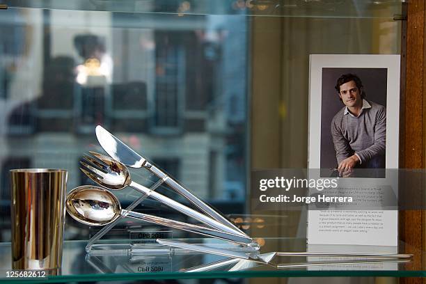 Silverware designed by Prince Carl Philip of Sweden during the HEMMA Swedish Design Goes London - Private View, at the Swedish Ambassador's Residence...