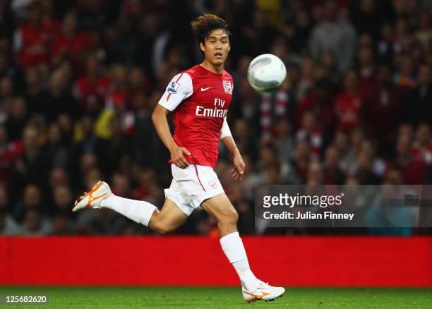 Park Chu-Young of Arsenal in action during the Carling Cup Third Round match between Arsenal and Shrewsbury Town at Emirates Stadium on September 20,...
