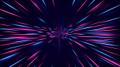 High speed neon hyper jump. Futuristic neon effect flying through space.
