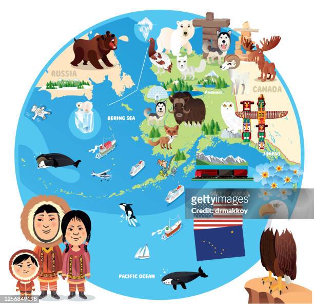 ilustraciones, imágenes clip art, dibujos animados e iconos de stock de mapa de alaska - inuit