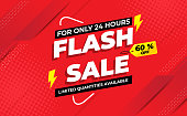 Flash Sale Banner with  Modern Red Colour. 
Template Promotion, Poster, Voucher. Vector Illustration