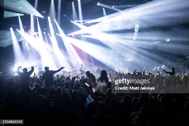 General view of Slumberjack performing on stage at Castaway Unlocked at HBF Stadium on July 18, 2020 in Perth, Australia. The WA Unlocked event is...