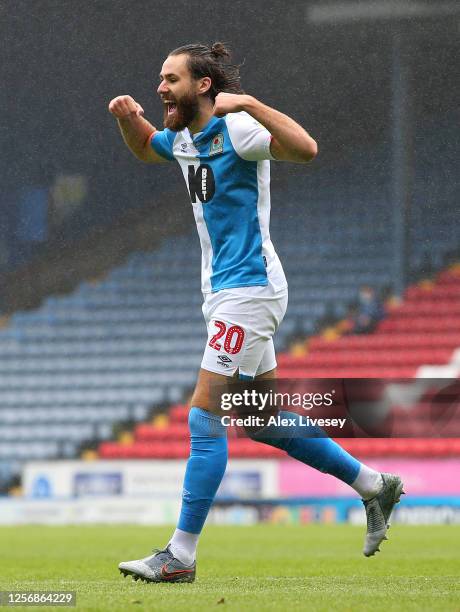 Ben Brereton of Blackburn Rovers celebrates after scoring the opening goal during the Sky Bet Championship match between Blackburn Rovers and Reading...