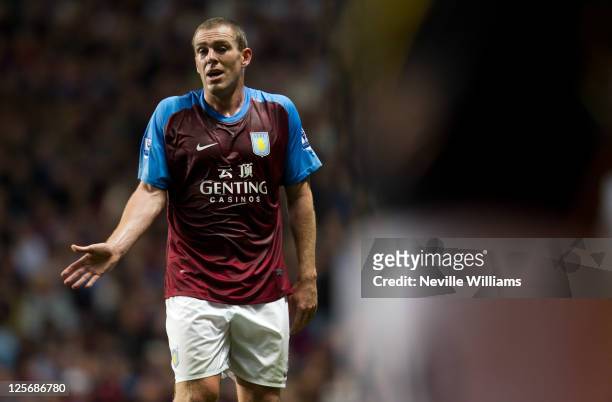 Richard Dunne of Aston Villa during the Carling Cup third round match between Aston Villa and Bolton Wanderers at Villa Park on September 20, 2011 in...