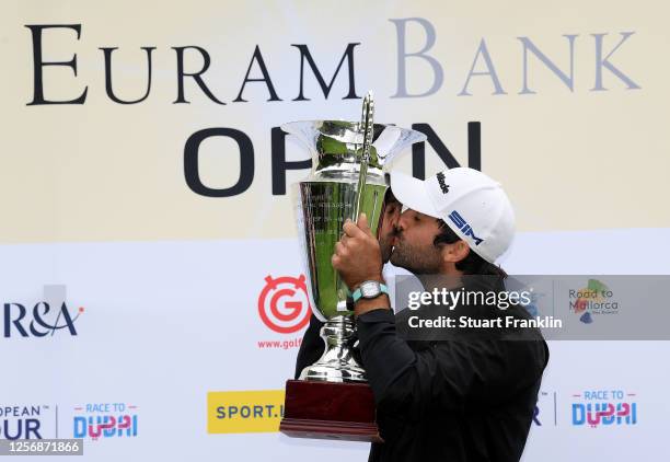 Joel Stalter of France poses with the trophy after winning the Euram Bank Open at Golf Club Adamstal on July 18, 2020 in Ramsau, Austria.