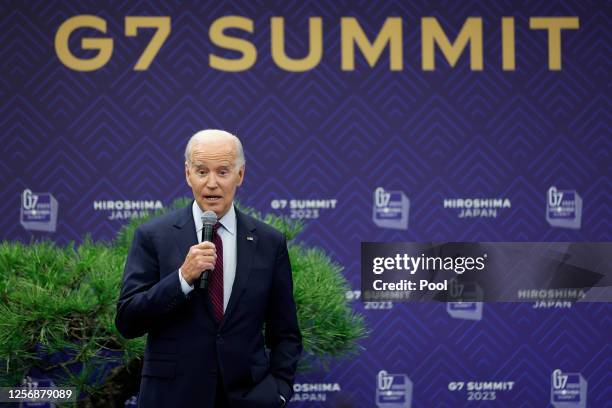 President Joe Biden speaks during a news conference following the Group of Seven leaders summit on May 21, 2023 in Hiroshima, Japan. President...