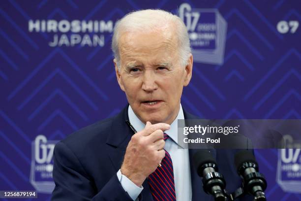 President Joe Biden speaks during a news conference following the Group of Seven leaders summit on May 21, 2023 in Hiroshima, Japan. President...