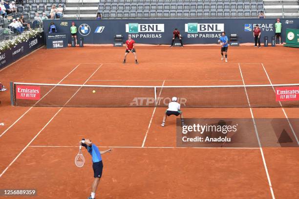 Central field Zielinski and Nys is in action against Hase and Van De Zandschulp of during the men's doubles final match with in the Internazionali...