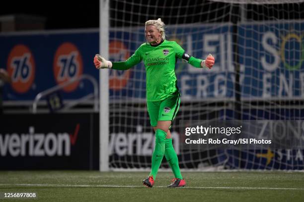 Jane Campbell of Houston Dash reacts to blocking a penalty kick during a game between Utah Royals FC and Houston Dash at Zions Bank Stadium on July...