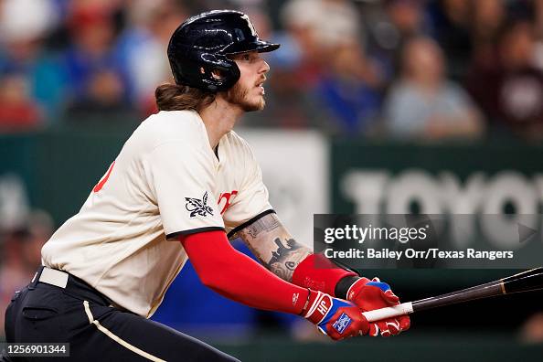 Texas Ranger Heim Jonah Heim of the Texas Rangers bats during a game against the New ...