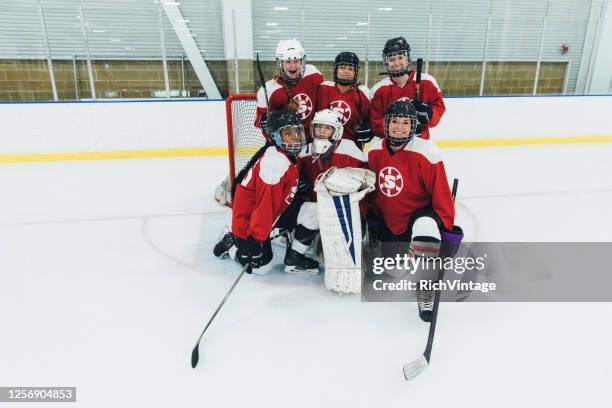 women's ice hockey team portrait - ice hockey celebration stock pictures, royalty-free photos & images