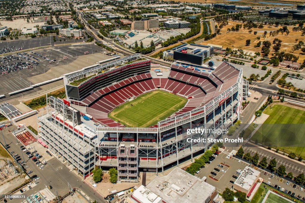 Aerial of Levi's Stadium in Santa Clara CA. a football stadium and the home of the NFL San Francisco 49ers.