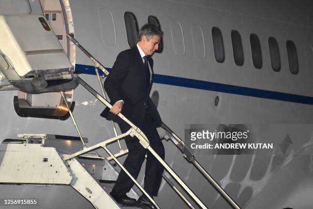 Secretary of State Antony Blinken disembarks from the plane at Port Moresby International Airport on May 21 ahead of the Forum for IndiaPacific...