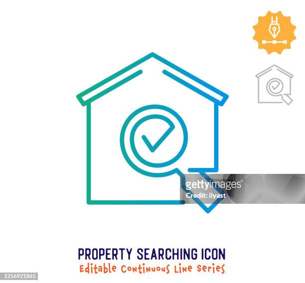 property searching continuous line editable stroke line - real estate logo stock illustrations
