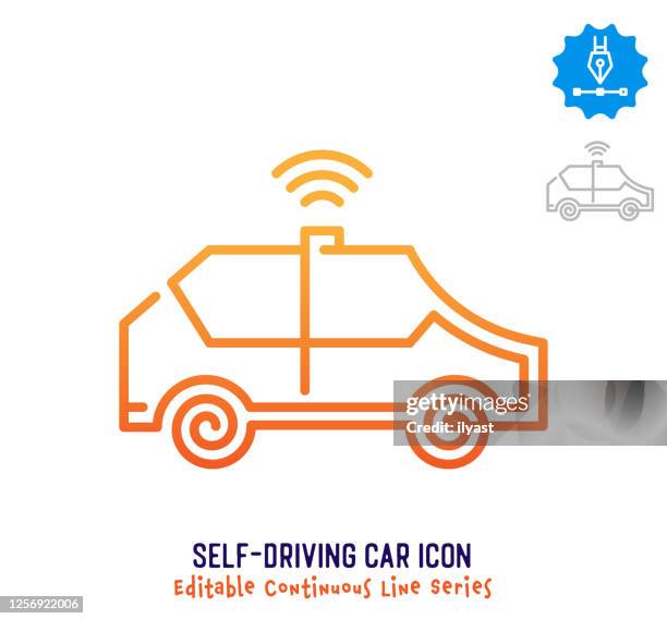 self-driving car continuous line editable stroke line - radar detector stock illustrations