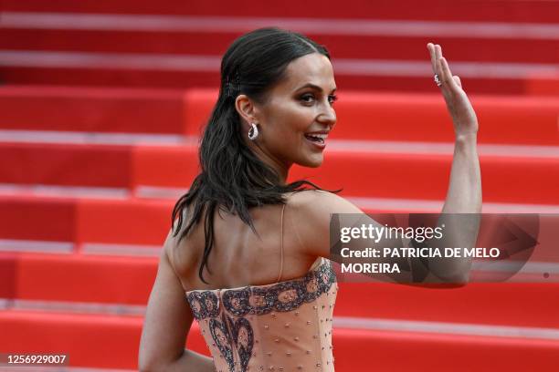 Swedish actress Alicia Vikander arrives for the screening of the film "Firebrand" during the 76th edition of the Cannes Film Festival in Cannes,...