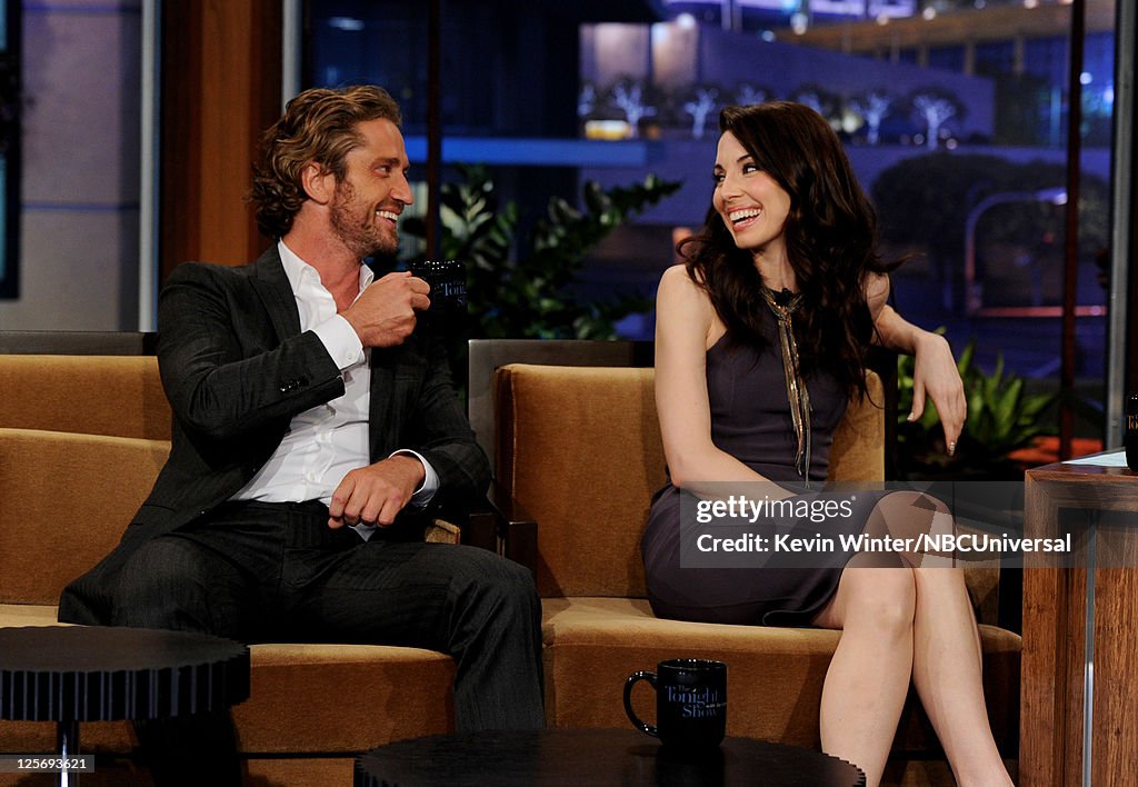 Gerard Butler, Whitney Cummings And Kelly Clarkson On "The Tonight Show With Jay Leno"
