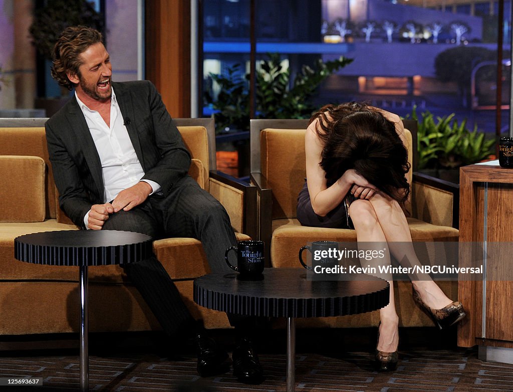 Gerard Butler, Whitney Cummings And Kelly Clarkson On "The Tonight Show With Jay Leno"