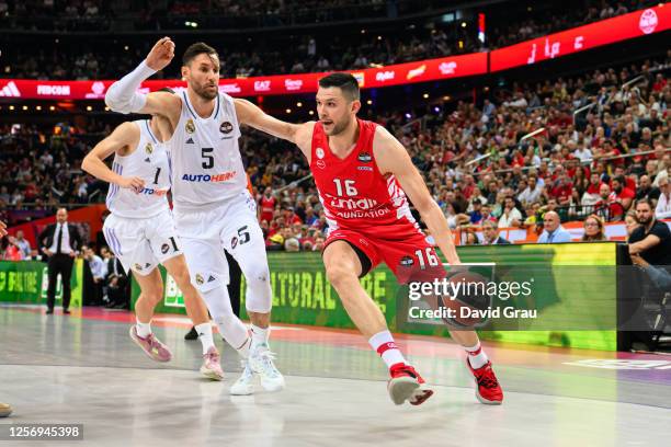 Kostas Papanikolaou, #16 of Olympiacos Piraeus in action during Turkish Airlines EuroLeague Final Four Kaunas 2023 Championship game Olympiacos...