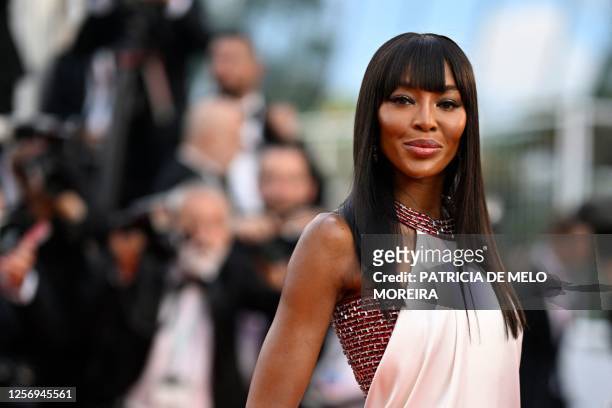 British model Naomi Campbell arrives for the screening of the film "Firebrand" during the 76th edition of the Cannes Film Festival in Cannes,...