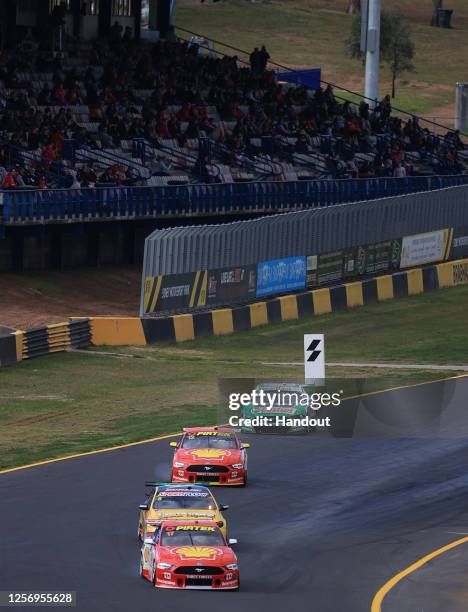 In this handout photo provided by Edge Photographics, Scott McLaughlin drives the Shell V-Power Racing Team Ford Mustang during race eleven at the...