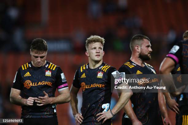 Damian McKenzie of the Chiefs looks on after losing the round 6 Super Rugby Aotearoa match between the Chiefs and the Highlanders at FMG Stadium...