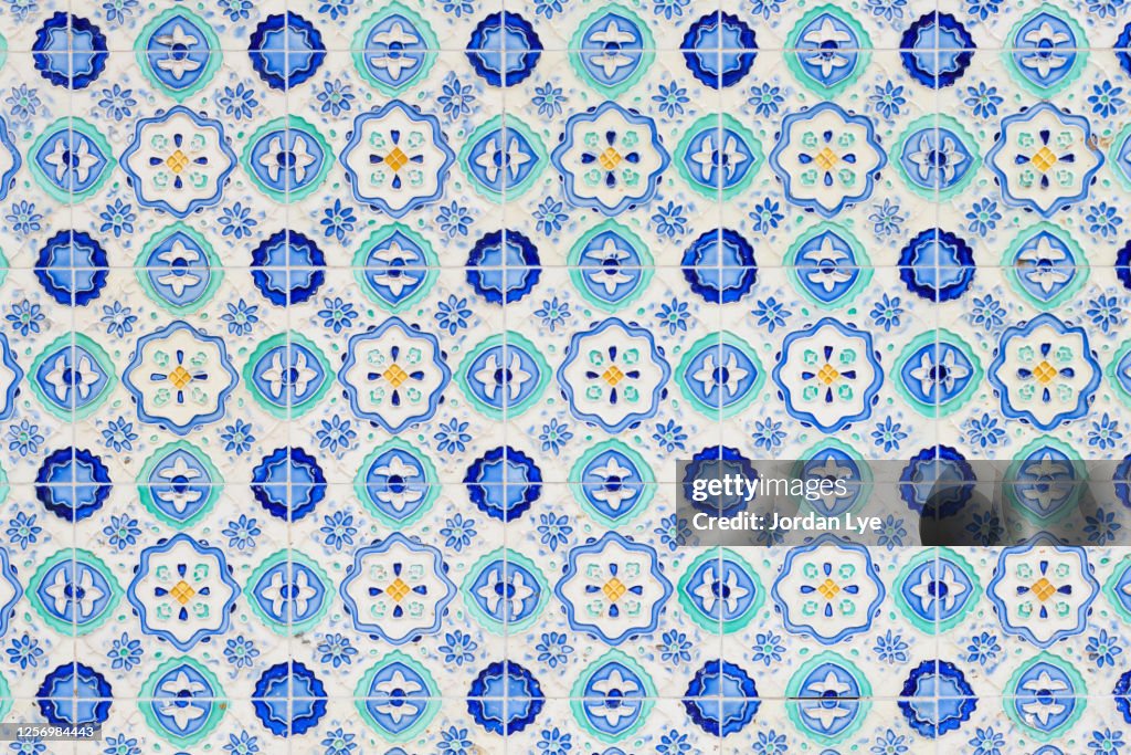 Full frame shot of tradition tiled wall in Penang
