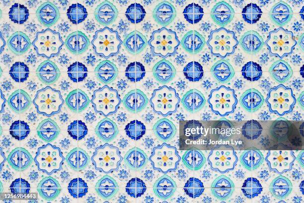 full frame shot of tradition tiled wall in penang - peranakan culture stock pictures, royalty-free photos & images